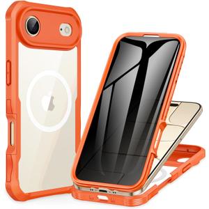 CENHUFO Magnetic Privacy for iPhone 17 Air Case [Compatible with Magsafe] Full Body Phone Case Built-in 9H Tempered Glass Privacy Screen Protector, Camera Protection Shockproof Bumper Cover -Orange