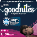 Goodnites Girls' Nighttime Bedwetting Underwear, Size Large (68-95 lbs), 34 Ct (2 Packs of 17)
