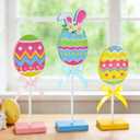 Easter Decorations for Home,3Pcs Egg Shaped Wooden Table Centerpiece Signs with Rabbit EarColorful Easter Egg Tiered Tray Decor for Home Farmhouse Kitchen Decorations