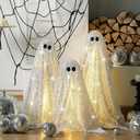 Weysat 3 Pack Halloween Disco Ghost Decor - 11.8" 15.7" and 19.7" DIY Glitter Ghost with LED String Lights Cute Spooky Halloween Party Decorations for Indoor Outdoor Front Porch Yard Garden Lawn