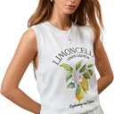 WDIRARA Women's Floral Letter Graphic Sweater Vest Crew Neck Sleeveless Pullovers Tank Tops, (White, M)