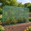 Aoodor 12x4x6 FT Crop Cage for Garden, Heavy-Duty Steel Frame Plant Protection Tent with Zippered Door and Green Mesh Netting, Raised Garden Bed Cover