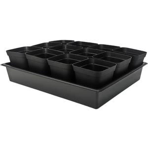 RooTrimmer 3.5 inch (9CM) Square Nursery Pots 60pcs, Sturdy Seedlings Trays 5 Pcs, Seeds Starter Germination Tray, Microgreenings Planter Nursery Propagation 5 Sets
