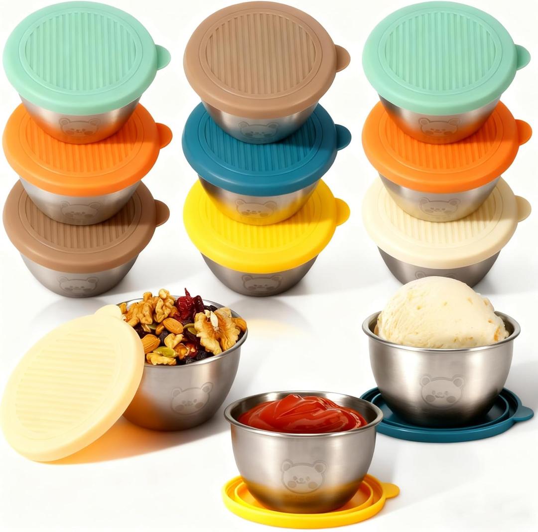 12pc Multicolor Salad Dressing Containers 1.69oz Small Salad Dressing Cups with Lids Stainless Steel Condiment Containers Reusable Sauce Containers for Kitchen Picnic Travel Meal Prep