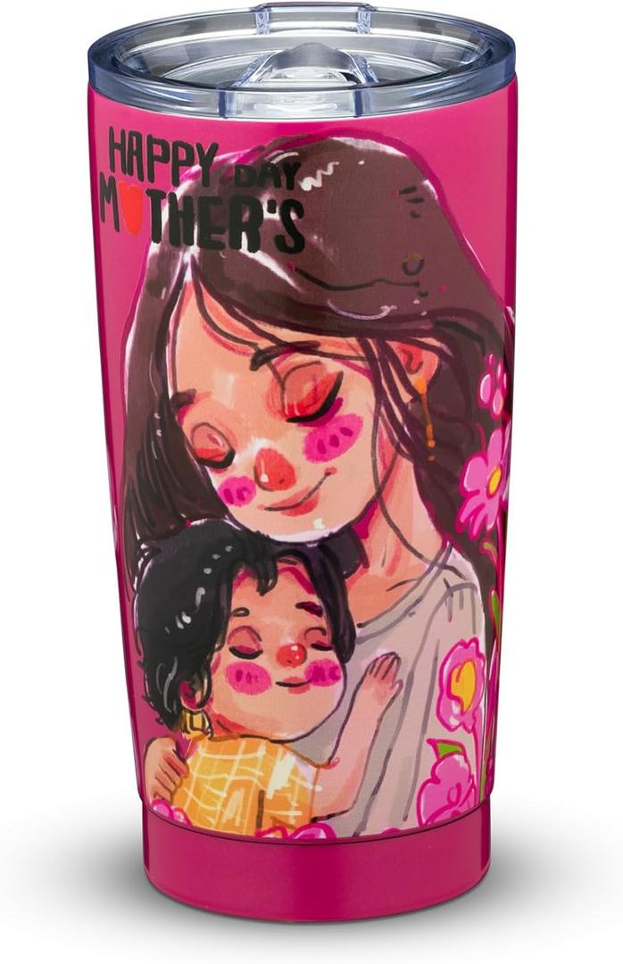 20oz Mom Tumbler Insulated Thermal Coffee Cup - Portable Travel Mug with Cute Cartoon Patterns, Leak-Proof for Mom, Great Mothers Day Gift for Daily Use Office Outdoor(Pink)