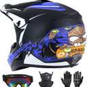 DOT Approved Kid Dirt Bike Helmet Youth Motocross Helmets (Blue L)