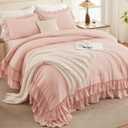 Andency Blush Queen Comforter Set(90x90Inch), 3 Pieces Lightweight Soft Ruffle Bedding Comforter Sets for Queen Bed, Farmhouse Shabby Chic Fluffy Soft Polyester Bed Set for All Season