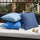Kevin Textile Outdoor Waterproof Throw Pillow Covers Pack of 2 Weaving Texture Water Resistant Outside Decorative Cushion Covers for Garden Patio Tent Balcony Bench Couch Sofa 18x18 Inch, Navy Blue