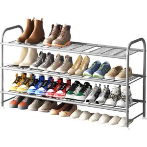 LINZINAR Shoe Rack 3 Tier Long Metal Shoe Organizer for Closet Entryway Grey