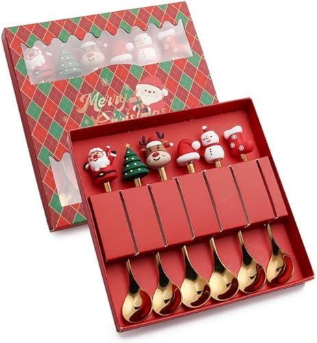 6Pc Christmas Spoon Stainless Steel Christmas Coffee Tea Spoon for Home,Creative Tableware Gift Box for Friends and Family