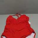Charmo Tummy Control One Piece Swimsuits for Women Ruched Bathing Suits Strappy V Neck Monokini, Large, Red 