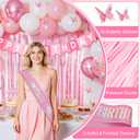 Pink 14th Happy Birthday Decorations for Girls, Pink and White 14th Birthday Party Packs with Foil Number 14 Balloons, Happy Birthday Banner, Fringe Curtains, Birthday Sash Party Supplies