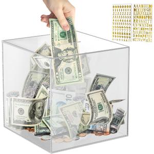 Piggy Bank for Adults Must Break to Open, Vcertcpl Acrylic Clear Piggy Bank Money Saving Box for Cash Saving, Unopenable Adults Large Bank for Real Money Bank Coin Bank Change Jar (Clear, 12x12CM)