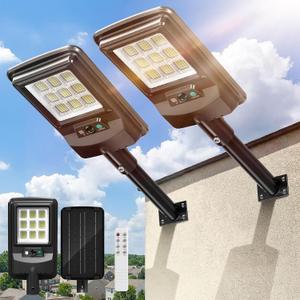 Solar Street Light Outdoor, 11-Inch Solar Powered Street Light with Motion Sensor & Remote Control, Dusk to Dawn Waterproof Security Light for Wall Mount, Entryway, Driveway, Yard, Garden(2 Pack)