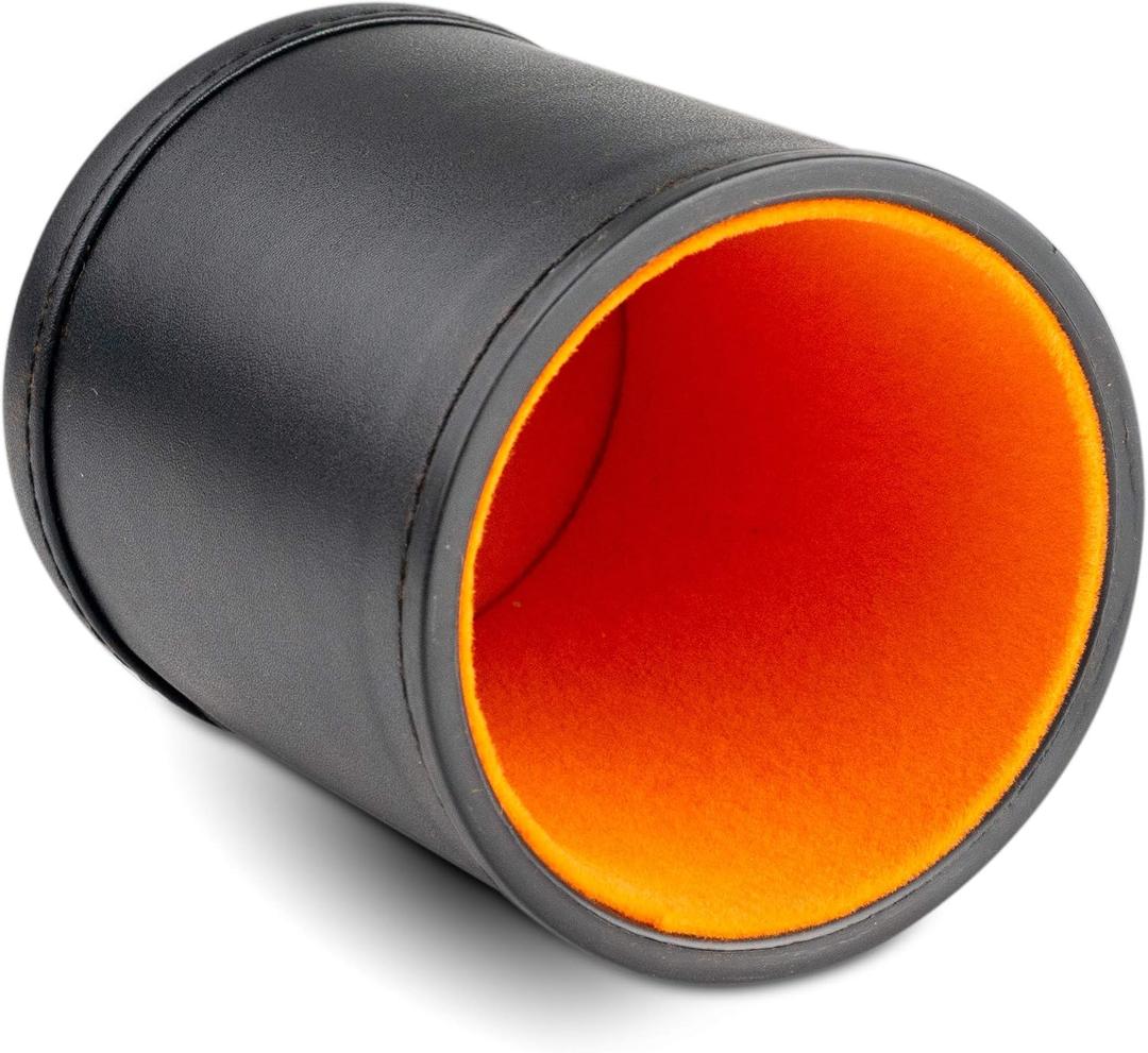 Leather Dice Cup for Board Games, Orange Felt Lining