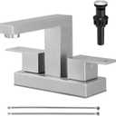 4 inch Bathroom Sink Faucet Brushed Nickel Centerset Bathroom Faucets for Sink 2 or 3 Hole with Pop-Up Drain & Supply Lines, 304 Stainless Steel 2-Handle RV Restroom Faucet