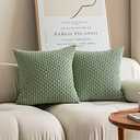 Kevin Textile 2 Packs Sage Green Euro Farmhouse Decorative Throw Pillow Covers 26x26 Inch for Living Room Couch Bed Sofa Spring Rustic Boho Home Decor Soft Striped Corduroy Square Cushion Case