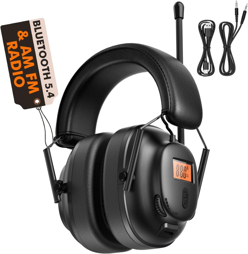 Bluetooth 5.4 Safety Earmuffs AM FM Radio Headphones Rechargeable, 30dB Hearing Protection Noise Reduction