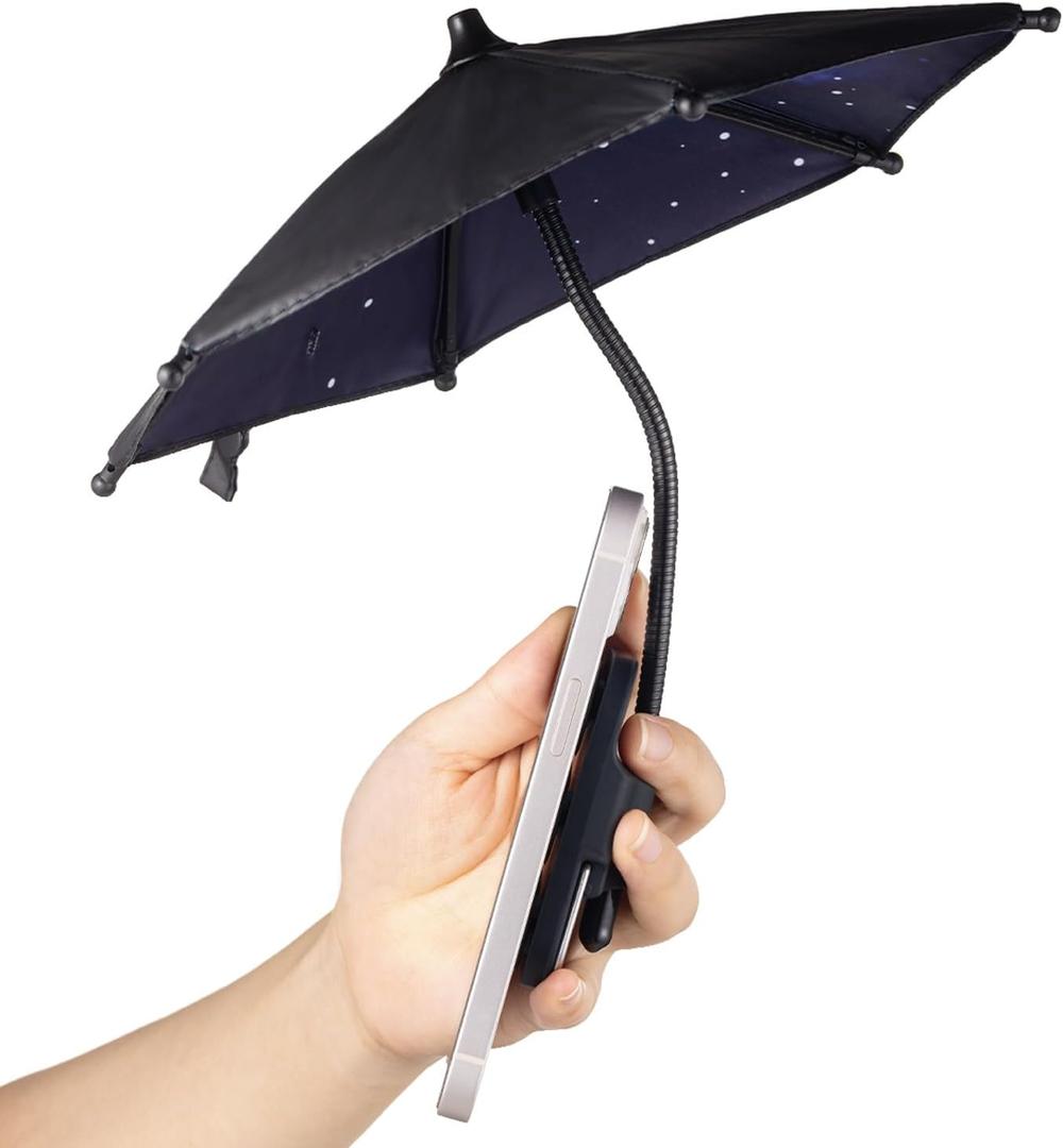 OUTXE Phone Umbrella for Sun, 360Adjustable Shade Cover for Cell iPhone/Android/Kindle, Mini Cellphone Shield Suction Cup Stand Holder -Black
