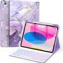 Soke for iPad (A16) 11th/10th Generation Case with Keyboard(2025/2022)-7 Color Backlight Wireless Detachable Folio Keyboard Cover with Built-in Pencil Holder for iPad 11/10.9 inch, Violet Marble