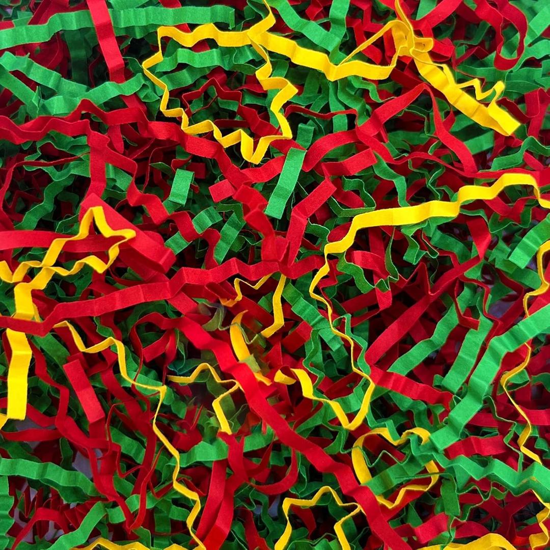 Tisspoms 2LB Red Green Gold Crinkle Cut Paper Shred Filler, Paper Shreds for Basket Fillers, Birthday, Gift Wrapping, Anniversary, Christmas, New Years Gift Decor Party Filler