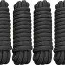 4 Pack 5/8" x 20' Dock Lines - Marine Grade Nylon Boat Rope with 15" Loop for Docking and Mooring - Double Braided Boat Lines, High Strength, Easy Handling, Fray Resistant - Black