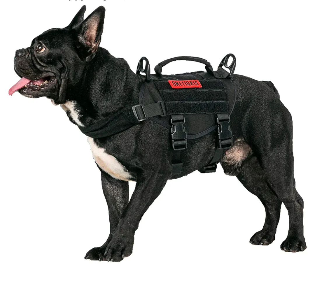 OneTigris Dog No Pull Tactical Dog Harness,Military Dog Harness for Easy Walking with Durable Vertical Handle for Small Puppy Dog(XL, Black)