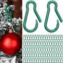 96 Pcs Christmas Ornament Hooks Forest Green Ornament Hangers Plastic Hanging Christmas Tree Hooks Easy Locking Hangers for Halloween Xmas Holiday Party Hanging Decor