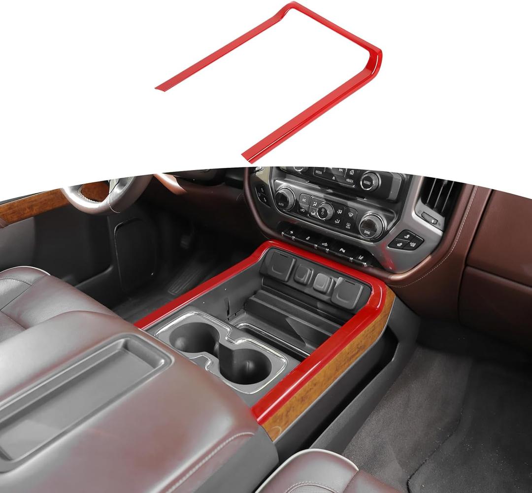 RT-TCZ for Chevy Silverado Red Center Console Trim Frame Cover for Chevrolet Silverado GMC Sierra 2014-2018 Red Interior Accessories