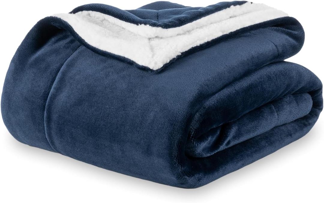 Berkshire Blanket-Sherpa Fleece Blanket, Warm and Soft Loftmink Reversible Blanket for Bed, Sofa and Travel, Dress Blues, 60 in x 90 in