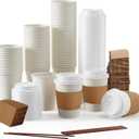 JOLLY PARTY [50 Pack] 12 oz Paper Coffee Cups, Disposable Paper Coffee Cup with Lids, Sleeves, and Stirrers, Hot/Cold Beverage Drinking Cup for Water, Juice or Tea, Suitable for Home, Shops and Cafes