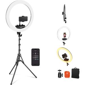 NEEWER Professional 18 Inch Ring Light with Tripod Stand Phone Holder Compatible with iPhone, 45W Remote Shutter App Control, Video Recording Makeup Selfie Studio Streaming Filming, RP18B Pro Black