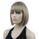 Lydell 8" Straight Short Bob Hair Flat Bangs Cute Central Dot Skin Top Heat Resistant Synthetic Wigs (H16/613 Blonde Highlighted)