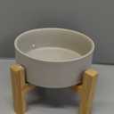 Elevated Ceramic Cat Bowl - Cat Food Bowl with Bamboo Stand - Raised Dog Dish for Puppies - Anti Vomiting, Stress Free - 13.5 oz / 400 ml - Grey Small
