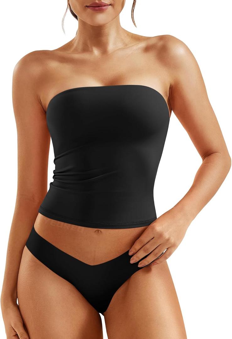 YEOREO Sophie Women Sexy Long Tube Tops Double Lined Basic Y2K Summer Cute Strapless Fitted Bandeau Going Out Crop Top (Small, Black)