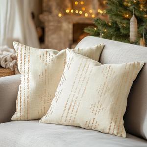 jinchan Linen Pillow Covers Farmhouse Boho Taupe Striped Mudcloth Pattern Cushion Covers Textured Durable Pillowcases for Sofa Couch Bed Living Room 20x20 Inches Taupe Pack of 2