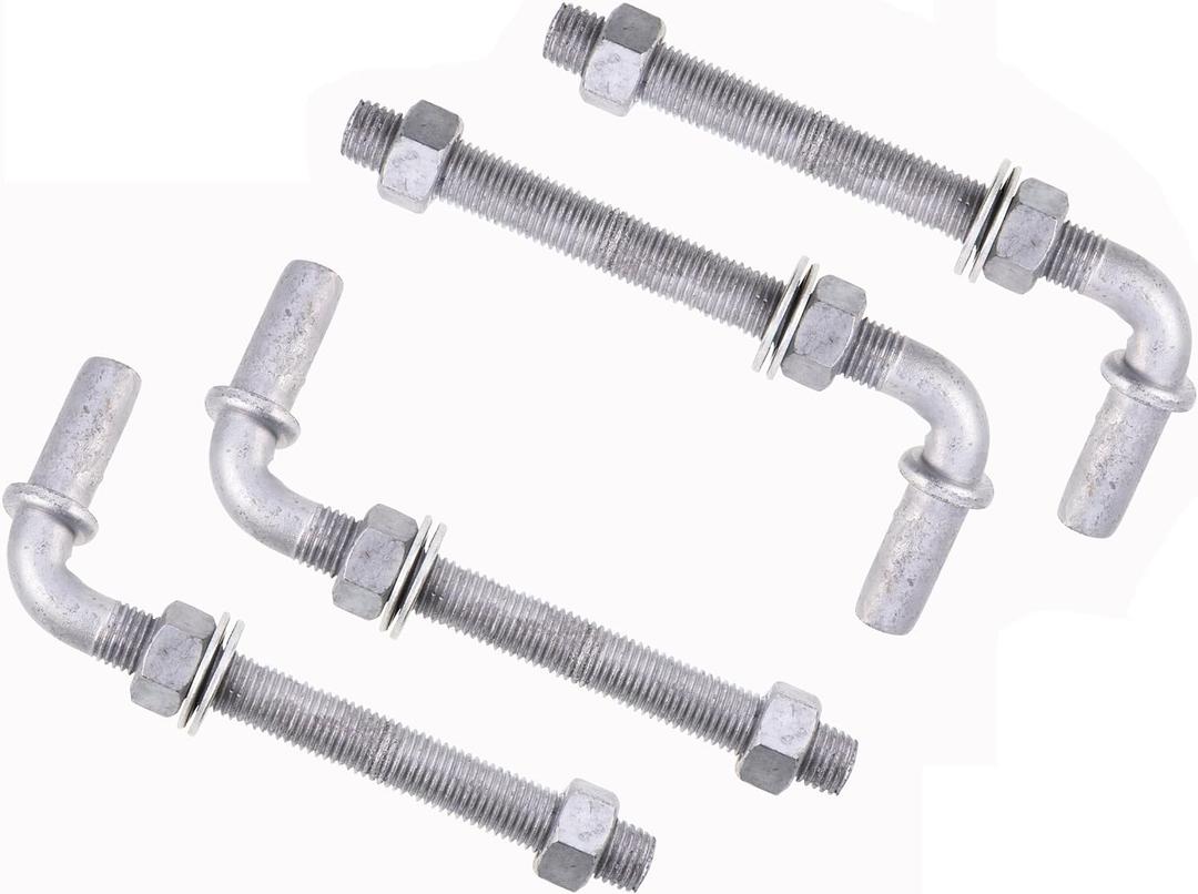 J-Bolt Post Hinge with 5/8" Hinge Pin Galvanized Post Gate Hinge for Chain Link Fence, Washers & Nuts Included (6" (4 Pcs))