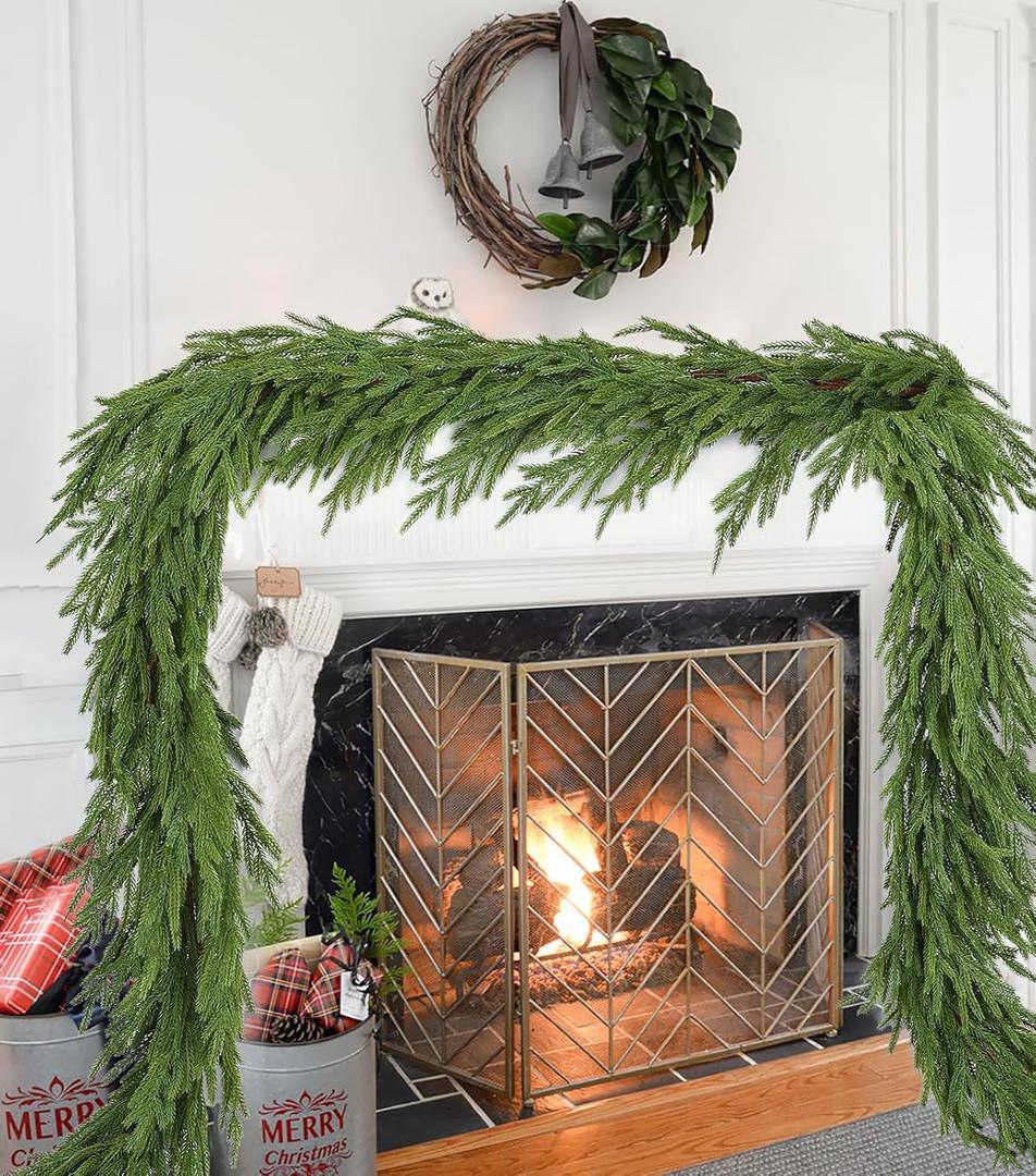 6 Ft Norfolk Pine Christmas Garland, Realistic Cedar Leaves Cypress Garland for Holiday Mantel Fireplace Table Centerpiece Decoration (Light Green, 6FT)