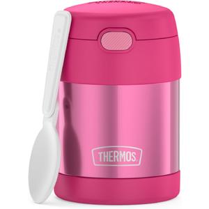 THERMOS FUNTAINER Insulated Food Jar, 10 Ounce, Kid Friendly Food Jar with Foldable Spoon, Pink