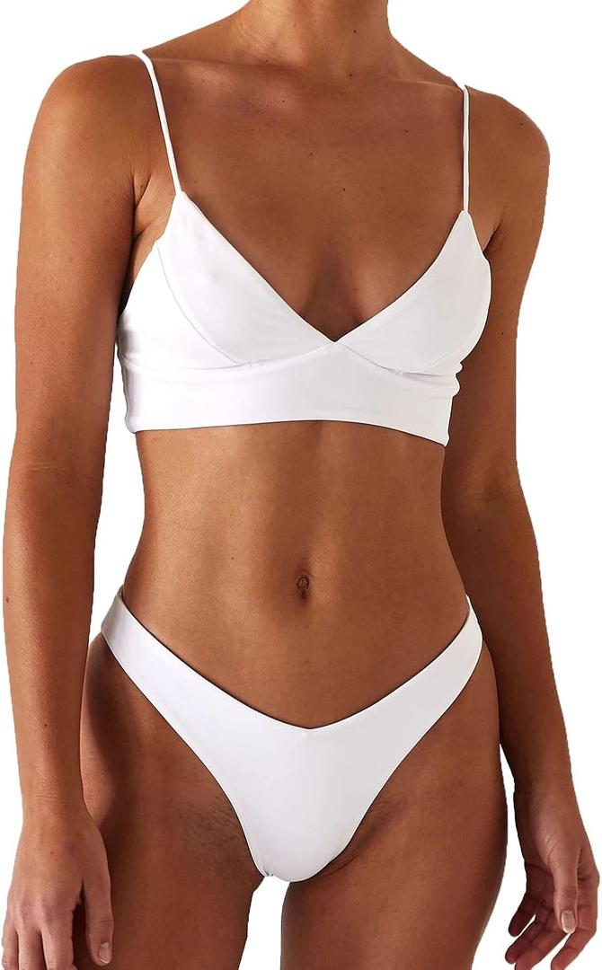 Rajputana Womens Bikini Black Push Up Brazilian Two Piece Swimsuit (Medium, White)