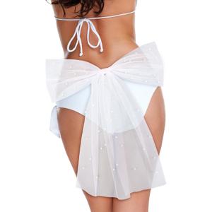 Suncalla Bachelorette Party Pearl Bikini Bow White Tulle, Bride Gift Bride Bathing Suit Accessory Summer Swimsuit Outfit Decorations for Bridesmaid Shower Favors Engagement Beach Pool Party