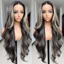 SISgrace 2/27 Ombre Highlight Lace Front Wigs Synthetic Body Wave Wear and Go 13x4x1 T-part Lace 28 Inch Pre-Plucked HD Glueless Ombre Lace Front Wig for Black Women