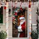 2 x BlissYard Christmas Door Cover 71x35 Santa Claus Hanging Door Banner Holiday Front Door Decoration Winter Porch Backdrop Outdoor Christmas Door Cover for Home Party Photography Background