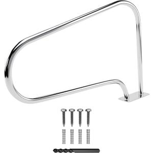 FibroPool Swimming Pool Hand Rail with Easy Mount Base Plate, Rust and Weather Proof Grab Rails for Pools and Spas, Large (Stainless Steel)