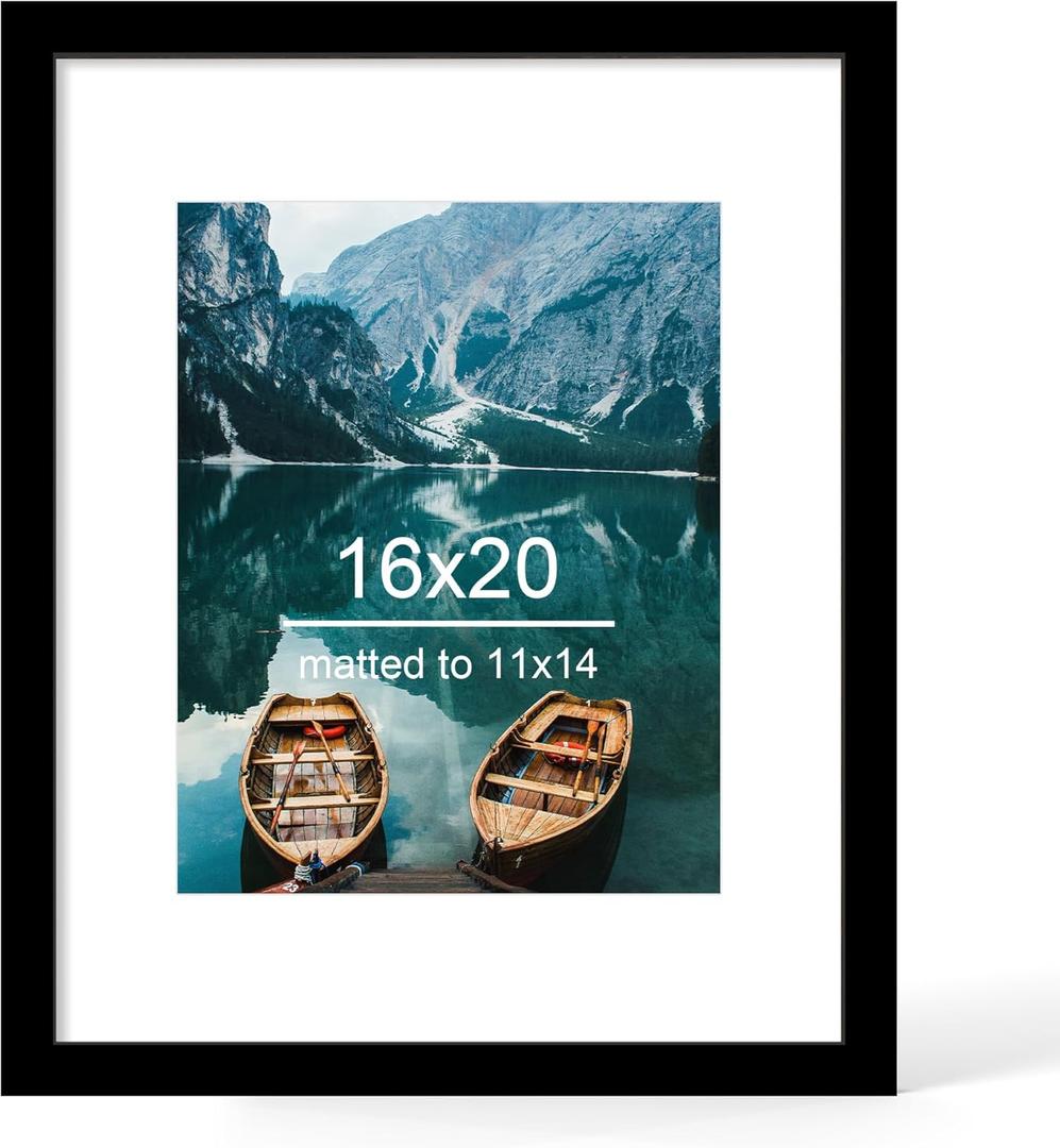 16x20 Picture Frame, Black Wood Style, Wall Mounting