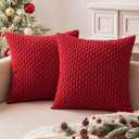 MIULEE Christmas Red Throw Pillow Covers Soft Corduroy Decorative Set of 2 Boho Striped Pillow Covers Pillowcases Farmhouse Home Decor for Couch Bed Sofa Living Room 20x20 Inch