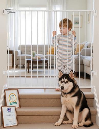 Babelio Baby Gate for Stairs & Doorways, 26-43" W 34" H Extra Tall| No Bottom Bar| Easy Installation| One-handed Operation| Auto-close| Hardware Mount (Drill Needed) Safety Dog/Pet Gate Indoor (White)
