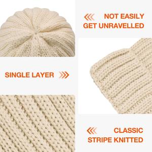 Rosoz Winter Hats for Women Warm Thick Soft Stretch Cable Knit Beanie Skully Cap for Cold Weather (Beige)