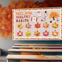 Containlol Thanksgiving Health Bulletin Board Set Fall into Healthy Habits Classroom Decorations Maple Leaves Healthy Theme Cutouts for Autumn Harvest Preschool Door Wall Decor Supplies