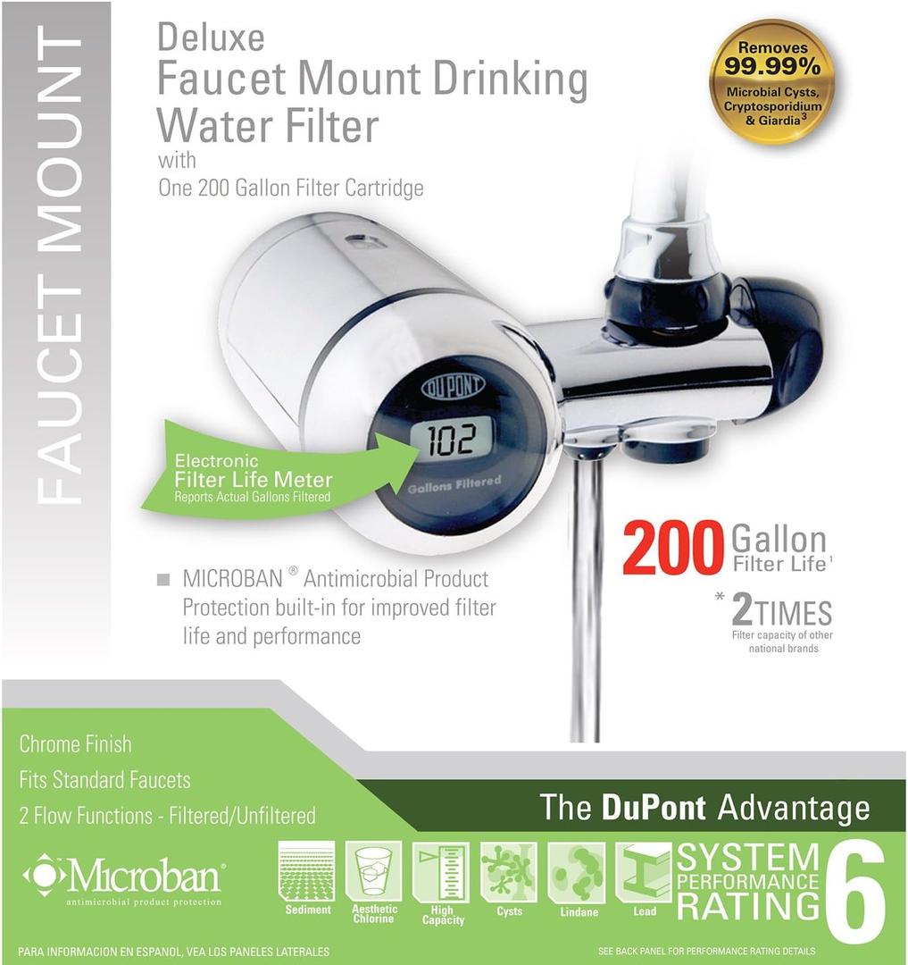 DuPont WFFM350XCH Electric Metered 200-Gallon Deluxe Faucet Mount Premium Water Filtration Filter, Chrome, Old Version